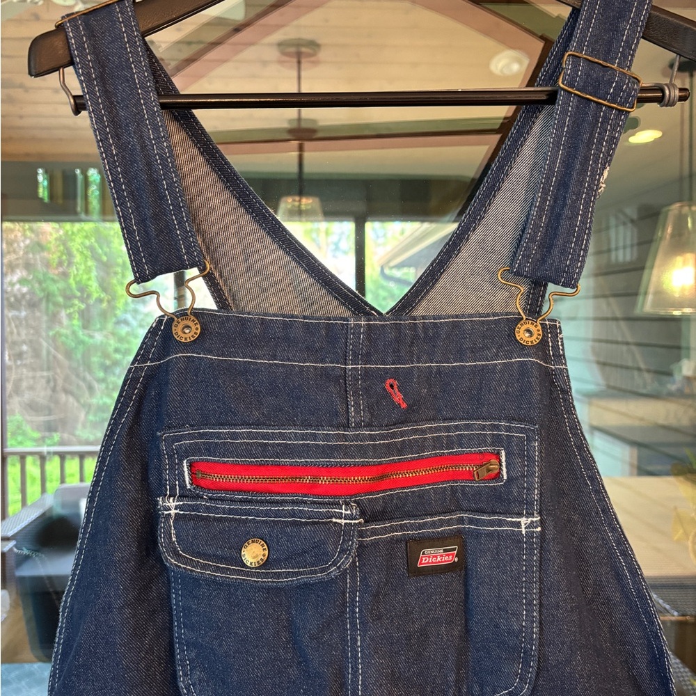 Dickies Blue Denim Overalls with Red Zipper